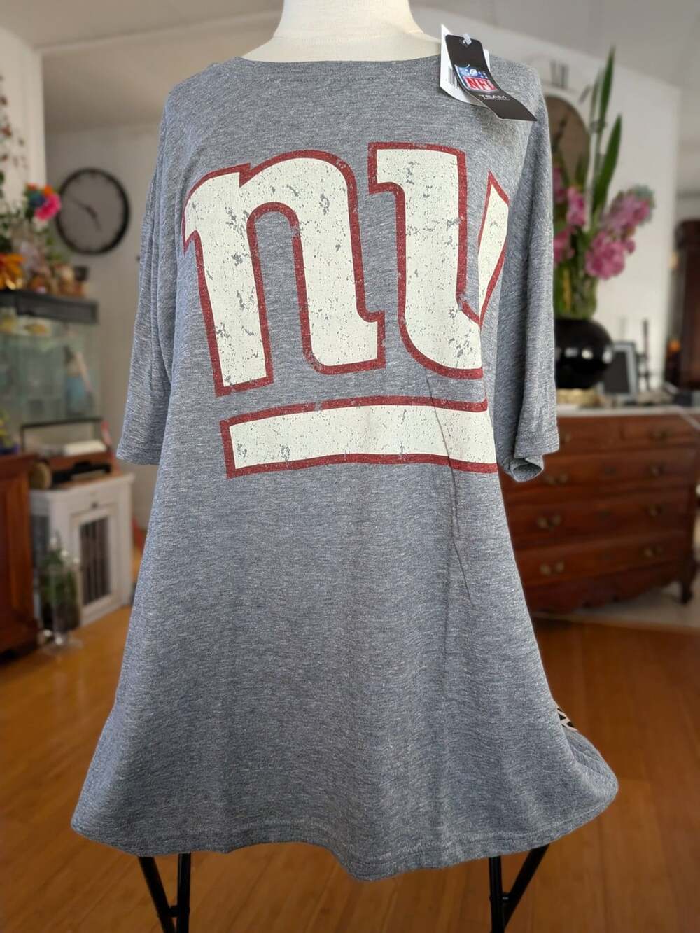 NFL New York Giants Heather Gray NY Logo Oversized T-Shirt XL